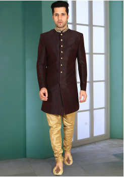 Black With Gold Color Designer Indo Western Sherwani